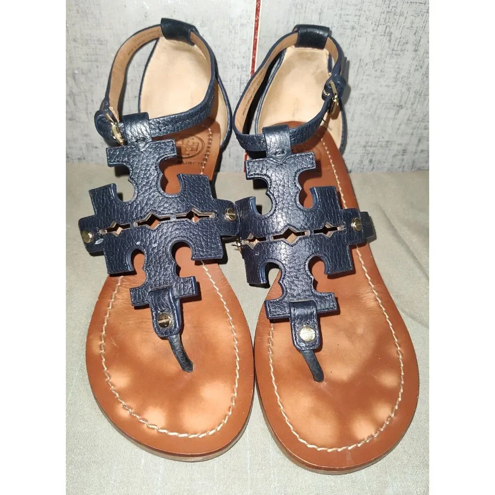 Tory Burch Phoebe Logo Thong Flat Sandals Sz 8M